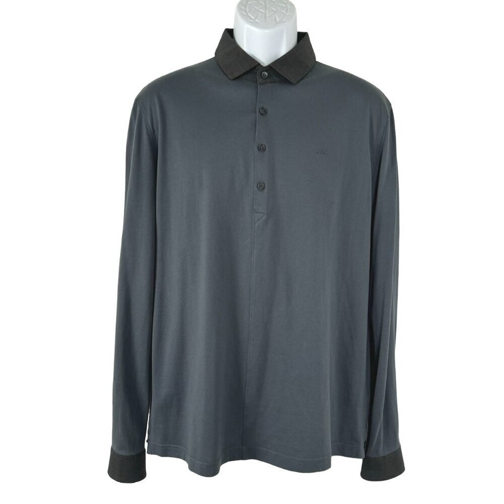 J. Lindeberg Christoper Slim Lux Jersey Polo Shirt Large Long Sleeve TP-2871‎